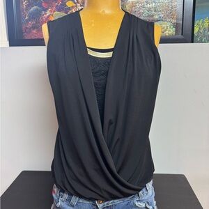 Black Sleeveless Wrap Blouse